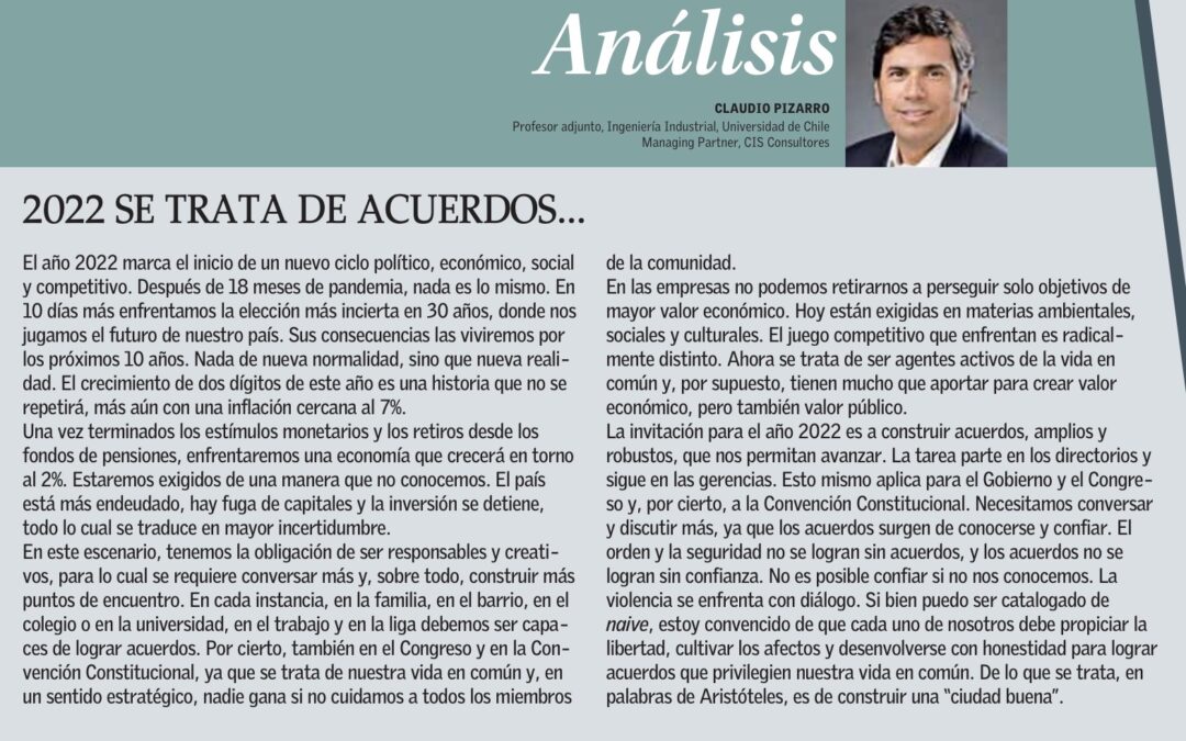 Columna de Claudio Pizarro, Managing Partner de CIS Consultores